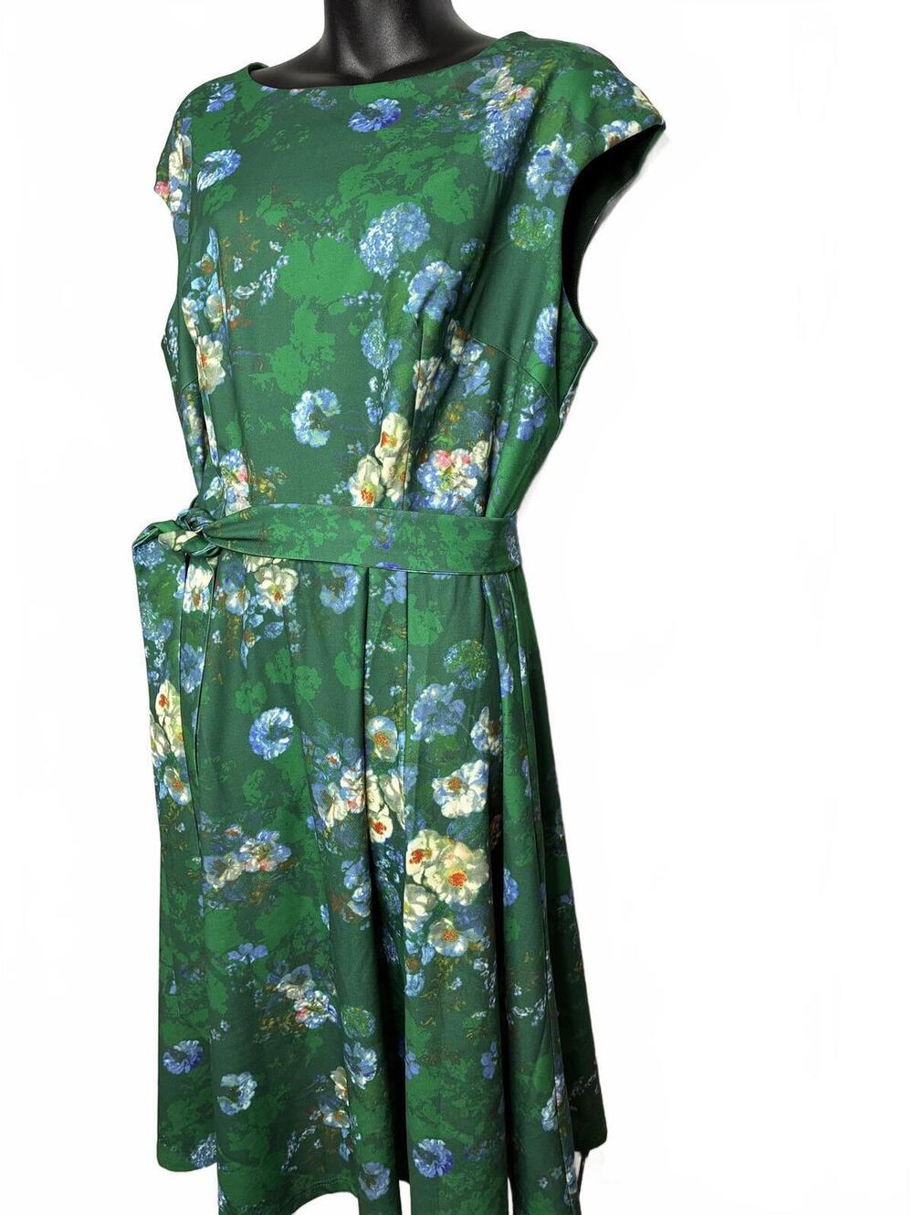 Dress Tells Green Floral Belted Dress Women's 2XL - Picture 3 of 8